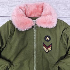 Buffalo David Bitton Bomber Jacket Girls‎ 2T Toddler Green Pink Faux Fur Trim